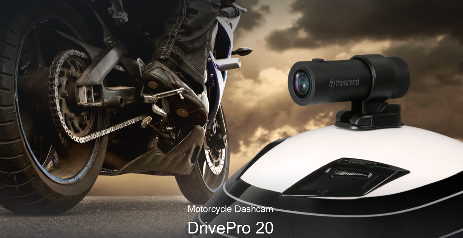 Transcend 64GB Drive Pro 20 Motorcycle Dashcam, 1080P Full HD, Built-in Wi-Fi Transcend 64GB Drive Pro 20 Motorcycle Dashcam, 1080P Full HD, Built-in Wi-Fi